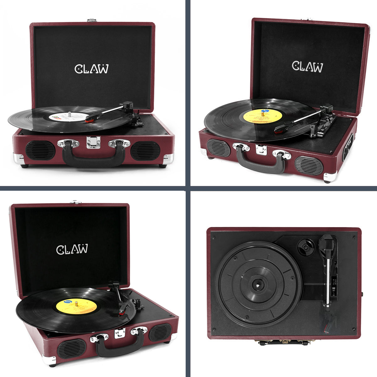 Refurbished CLAW Stag Portable - Turntable with built-in stereo speaker (Wine Red)