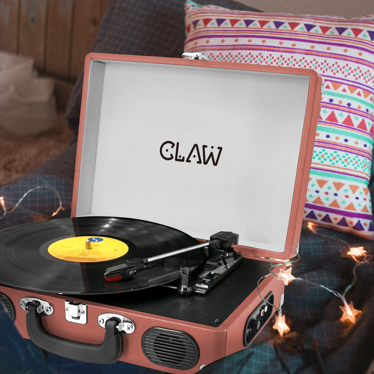 Refurbished CLAW Stag Portable - Turntable with built-in stereo speaker (Pink)
