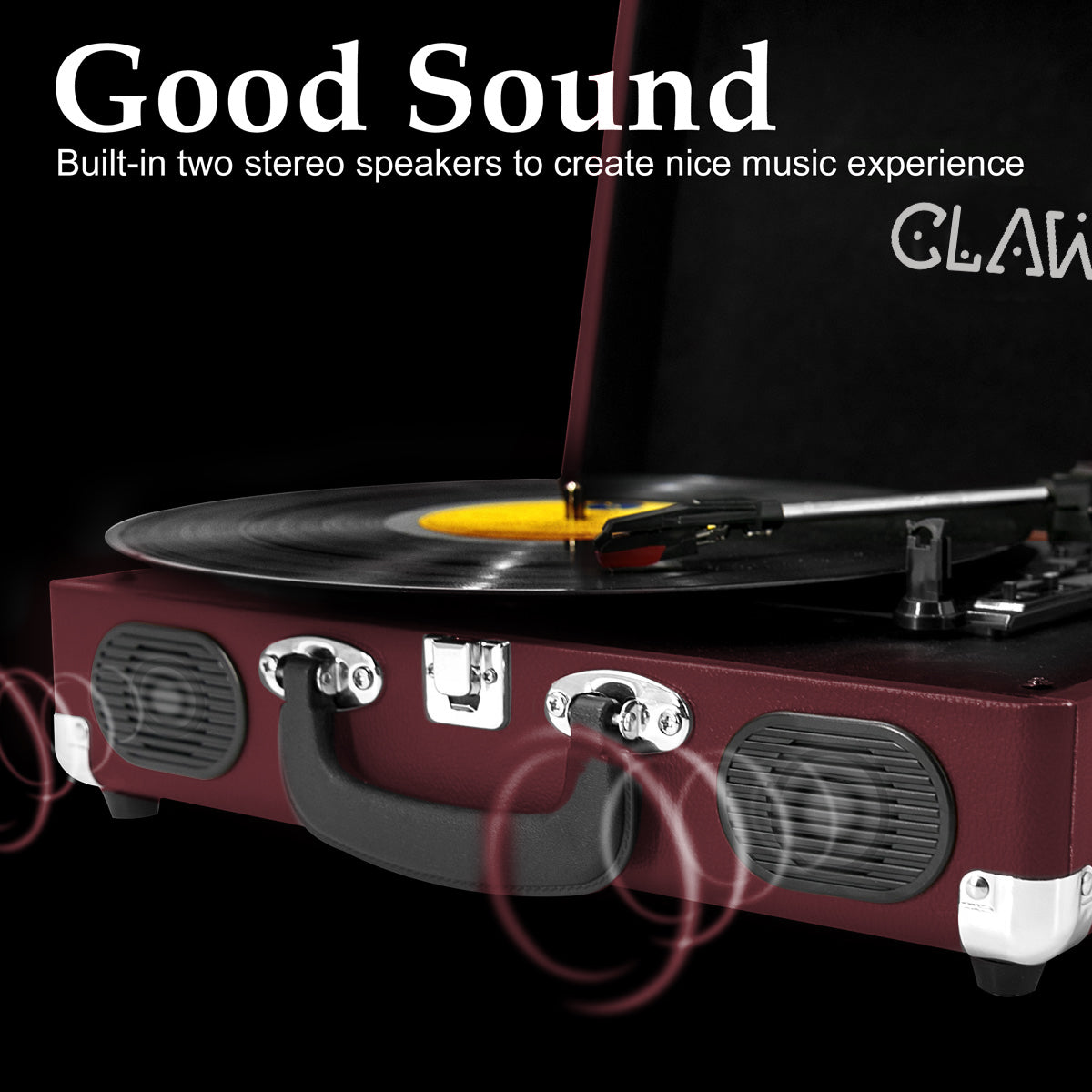 Refurbished CLAW Stag Portable - Turntable with built-in stereo speaker (Wine Red)