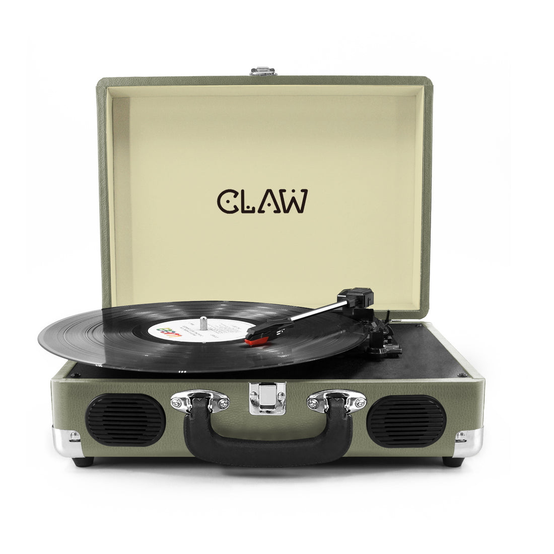 Refurbished CLAW Stag Portable - Turntable with built-in stereo speaker (Celadon + Cream)