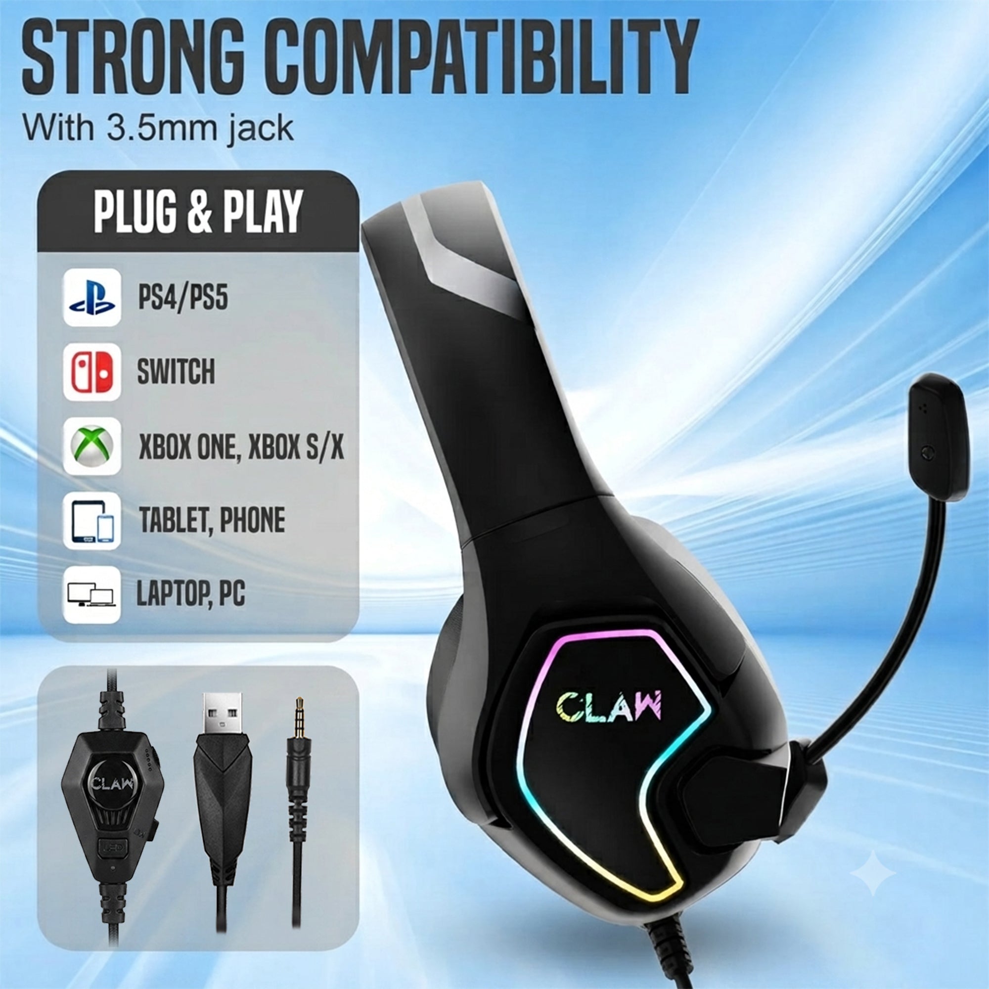 CLAW GH40 - RGB Gaming Headset with Microphone