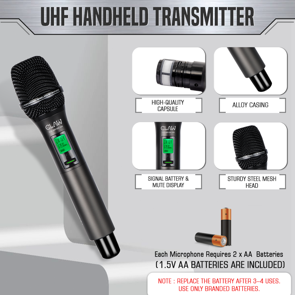 Claw CWBR100HH - Dual Channel UHF Microphone with Dual Handheld Mic