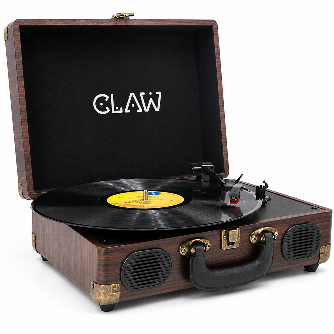 CLAW Stag Portable Pro - Bluetooth Turntable with Built-In Stereo Speaker (Brown Wood)
