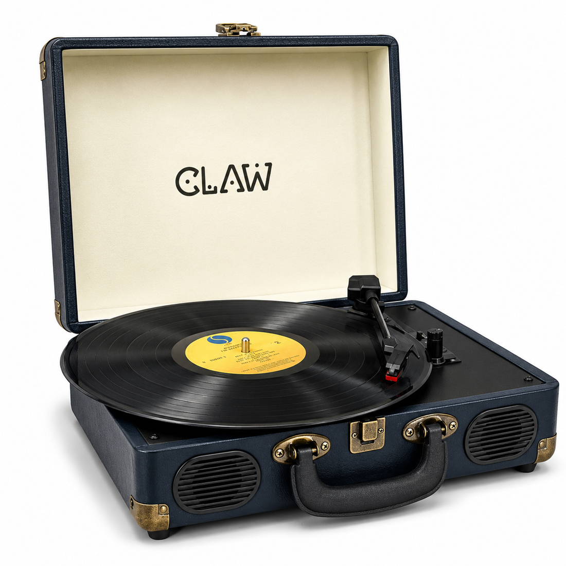 CLAW Stag Portable Pro - Bluetooth Turntable with Built-In Stereo Speaker (Dark Blue)