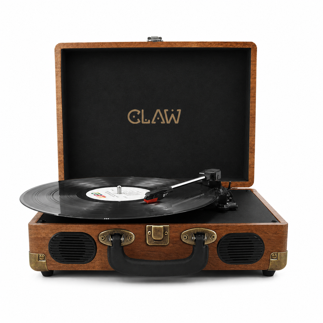 CLAW Stag Portable Pro - Bluetooth Turntable with Built-In Stereo Speaker (Red Wood)
