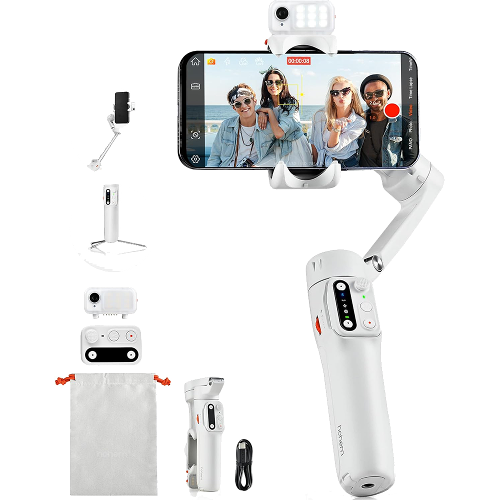 (Refurbished) Hohem V3 - Handheld Gimbal with AI tracker, Detachable Remote and Built-In Tripod Extension (White)