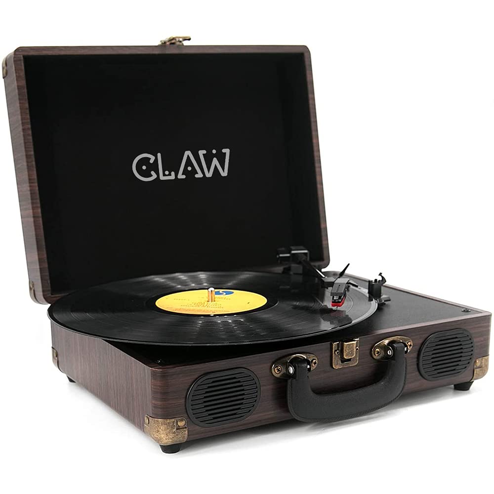 Refurbished CLAW Stag Portable - Turntable with Built-in Stereo Speakers (Brown Wood)
