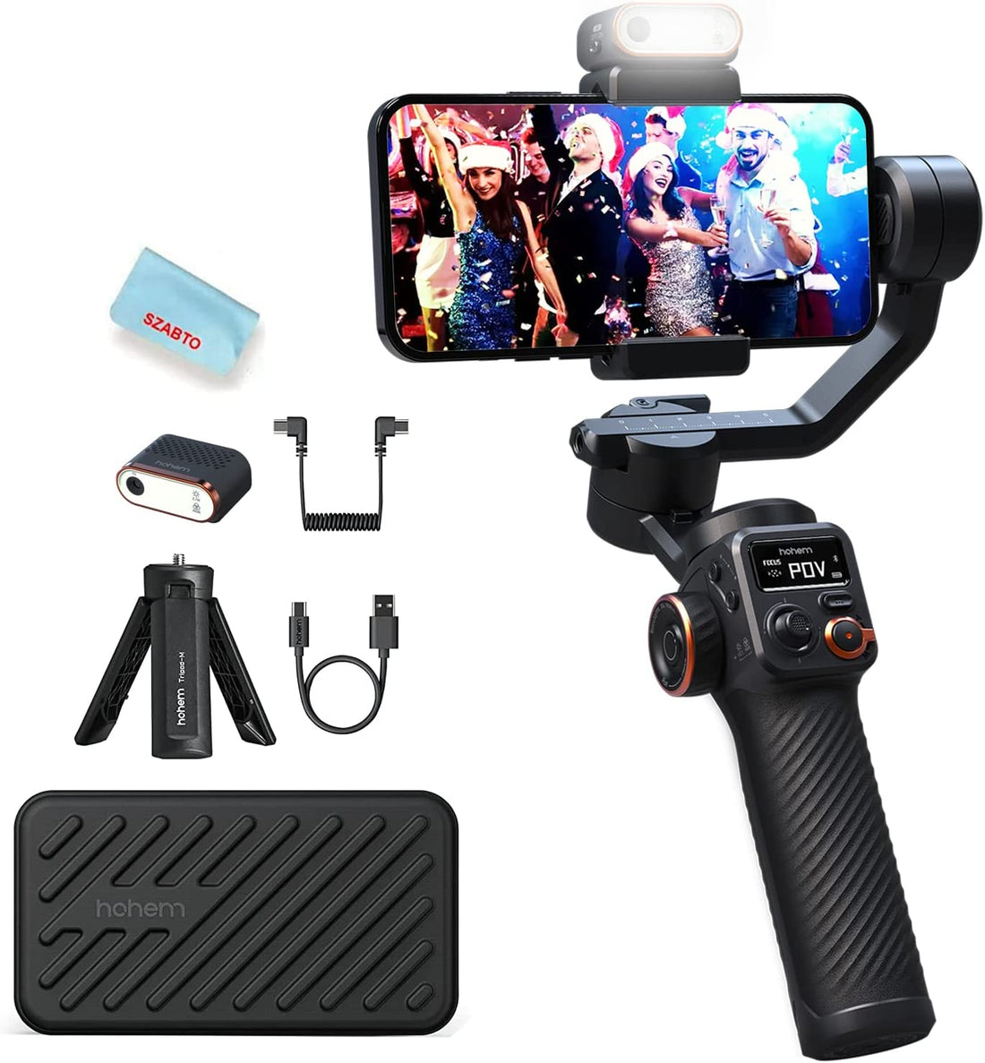 (Refurbished) Hohem M6 Kit - 3 Axis Mobile Gimbal with OLED Display and Magnetic Fill Light with AI Vision Sensor