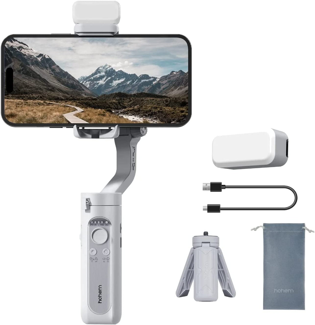 (Refurbished) Hohem iSteady XE Kit - 3 Axis Handheld Pocket Gimbal with Fill Light (Grey)