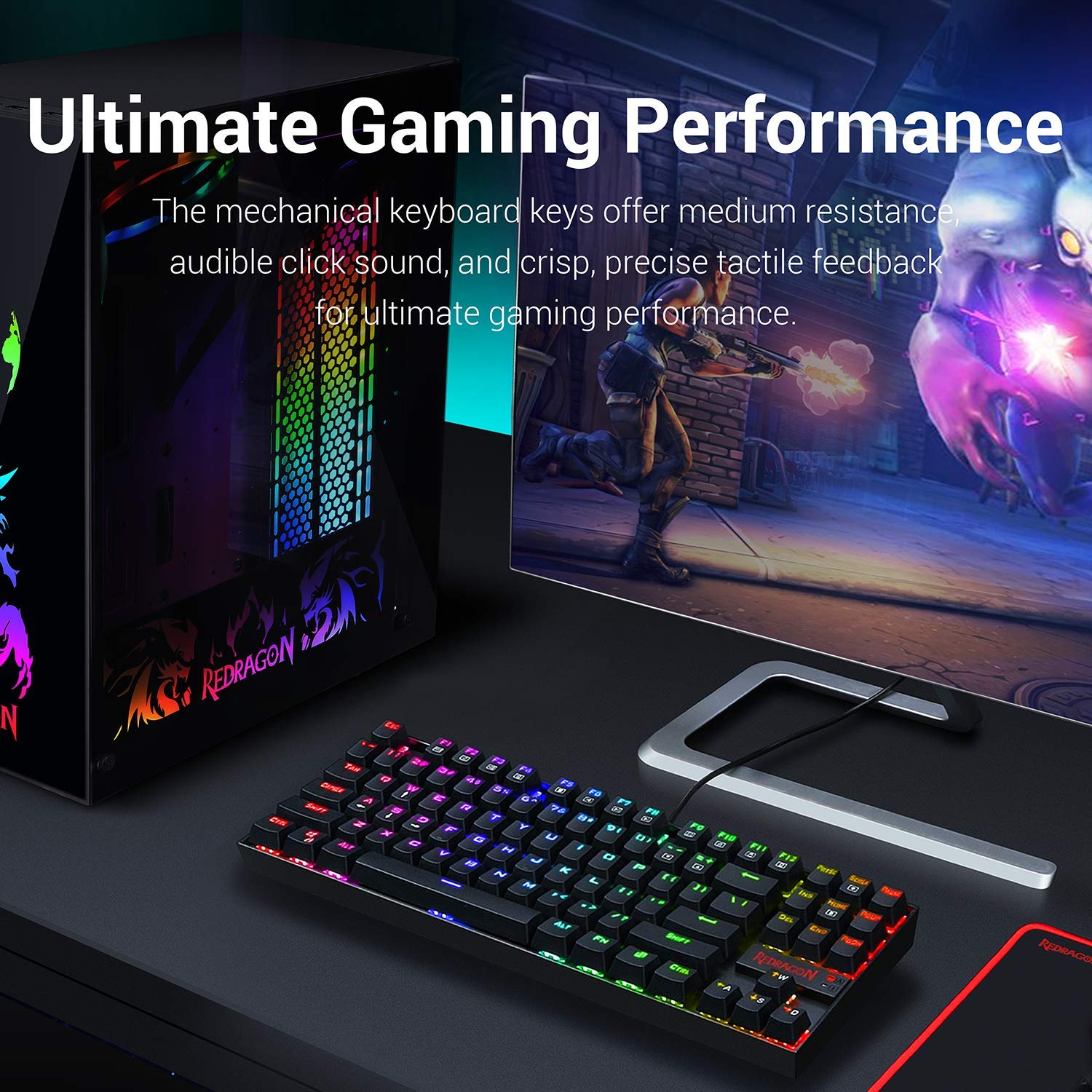 (Refurbished) Redragon Kumara K552 - TKL Wired Mechanical Keyboard RGB Black (Blue Switch)