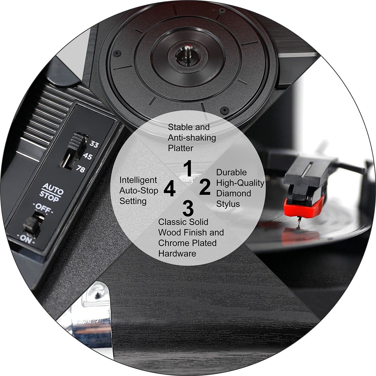 CLAW Stag Portable - Turntable with Built-in Stereo Speakers (Black)  (Use Code ORIGIN10 to Get 10% DIscount)