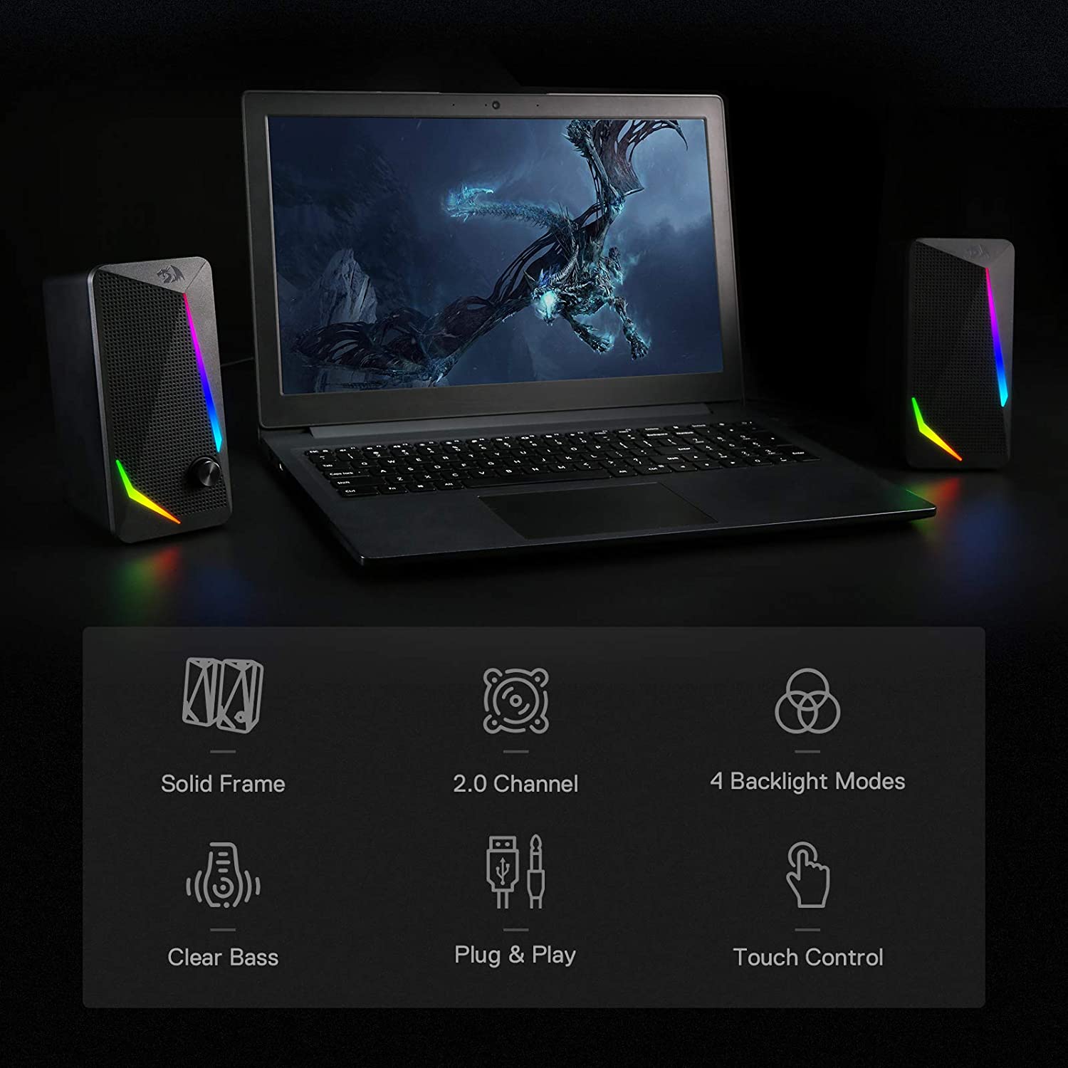Redragon Waltz GS510 - RGB 2.0 Channel Gaming Wired Desktop Speakers