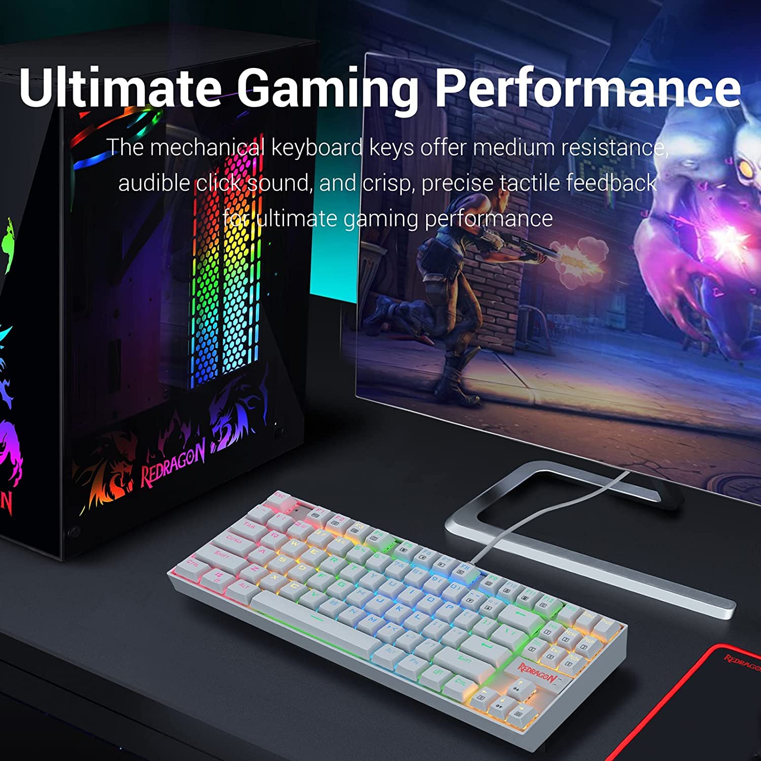 (Refurbished) Redragon Kumara K552 - TKL Wired Mechanical Keyboard RGB White (Red Switch)