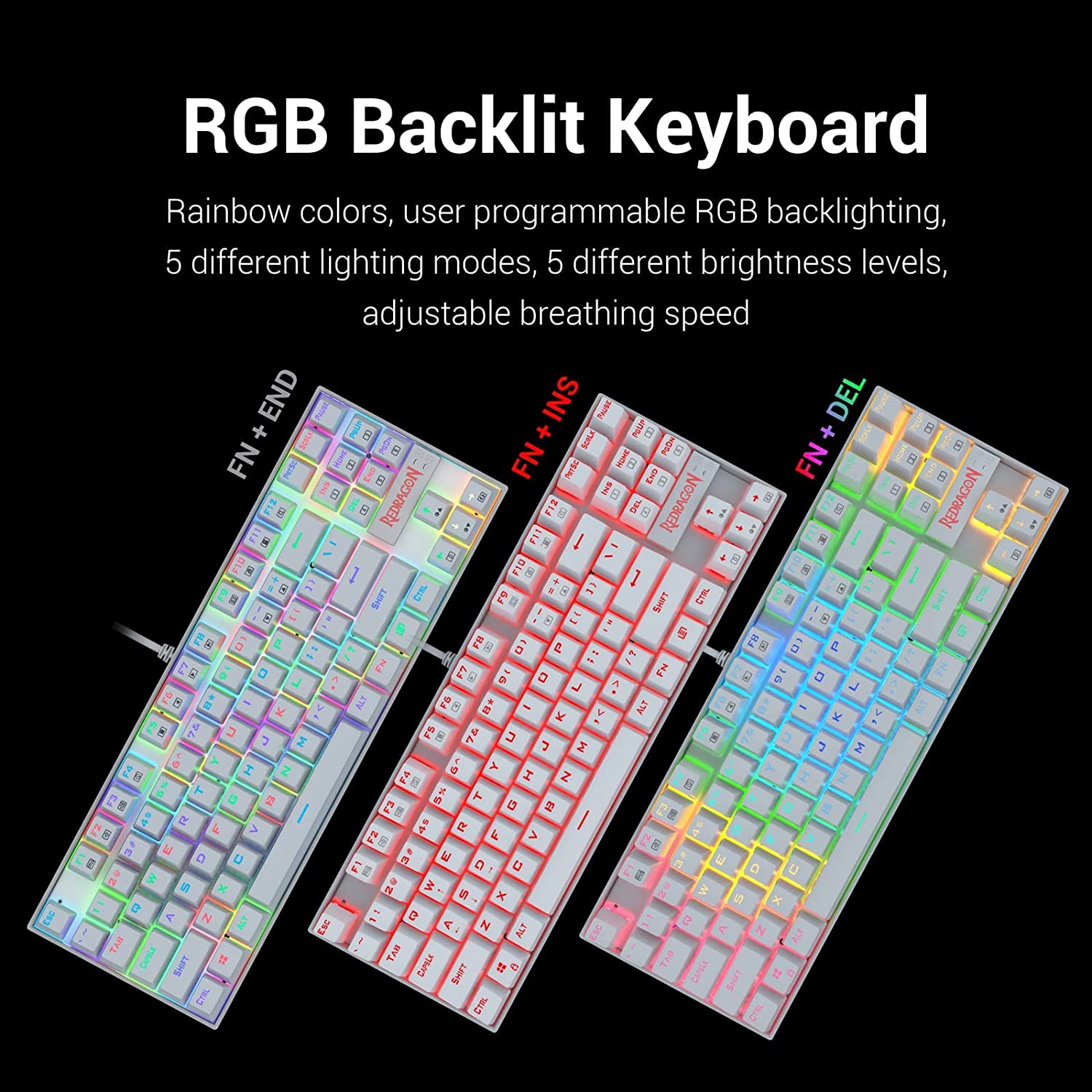 (Refurbished) Redragon Kumara K552 - TKL Wired Mechanical Keyboard RGB White (Red Switch)