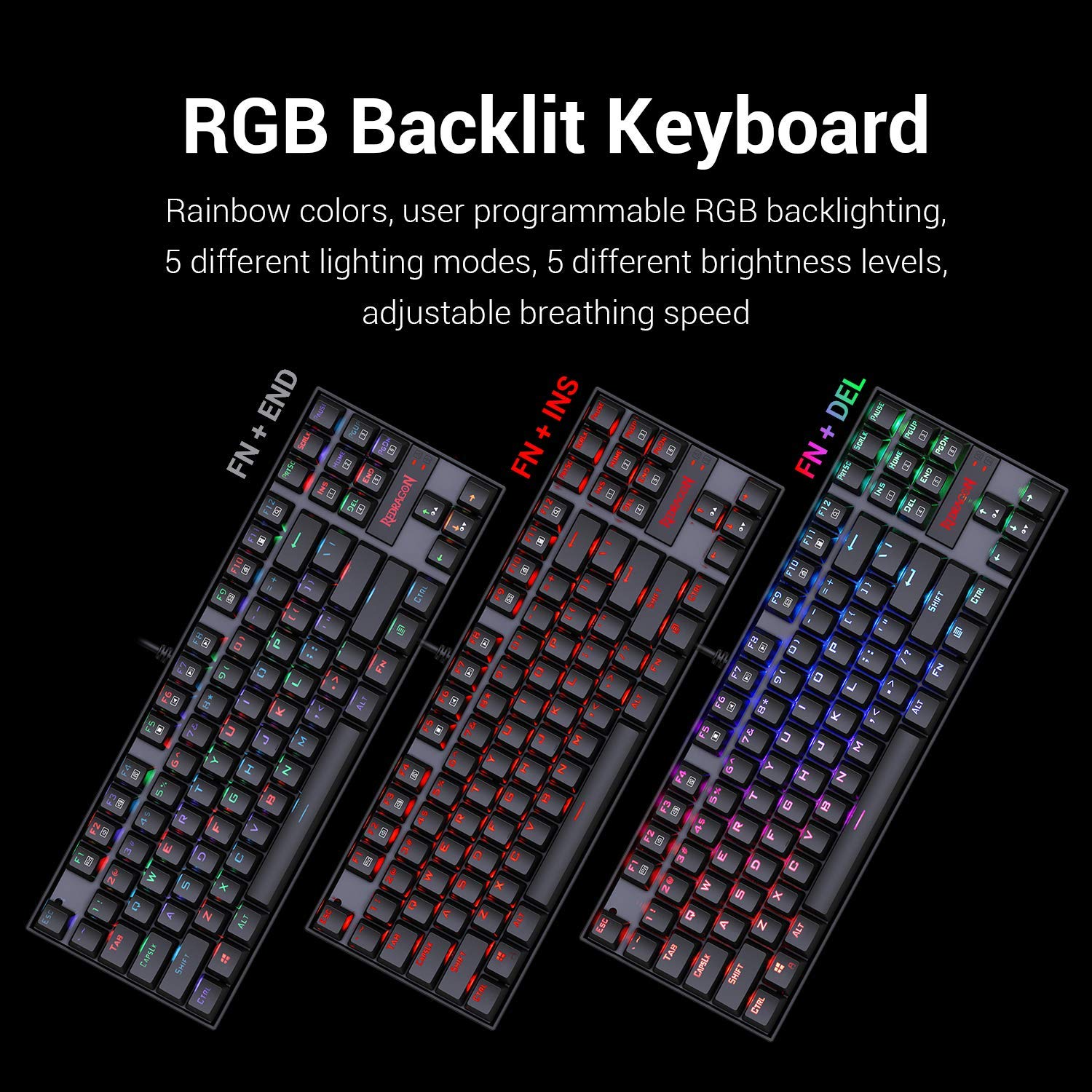 (Refurbished) Redragon Kumara K552 - TKL Wired Mechanical Keyboard RGB Black (Blue Switch)