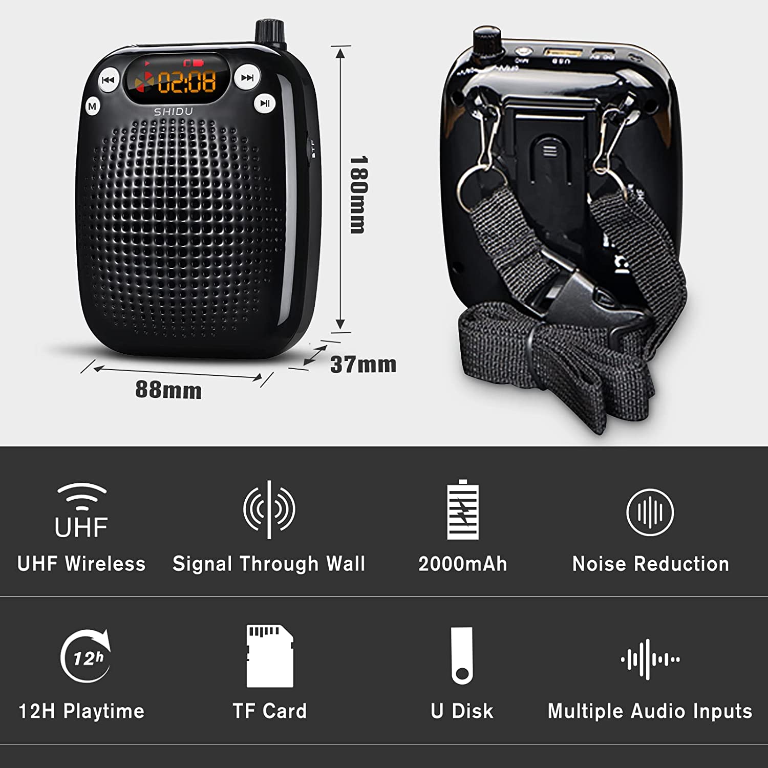 Shidu S611 - Wireless Portable Voice Amplifier with LED Display