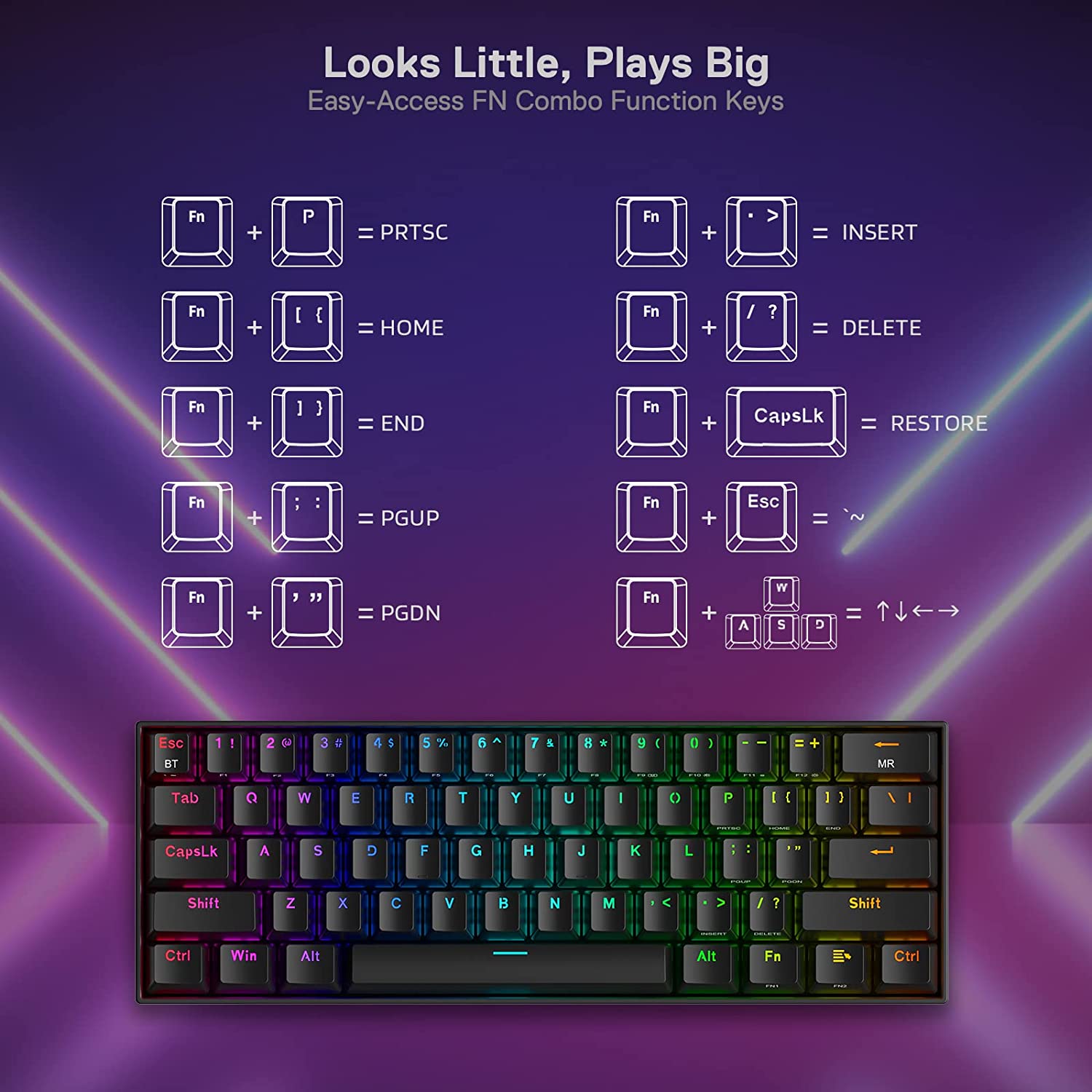(Refurbished) Redragon Draconic Pro K530 Pro - 60% Bluetooth+2.4Ghz+Wired Mechanical Keyboard (Brown Switch)