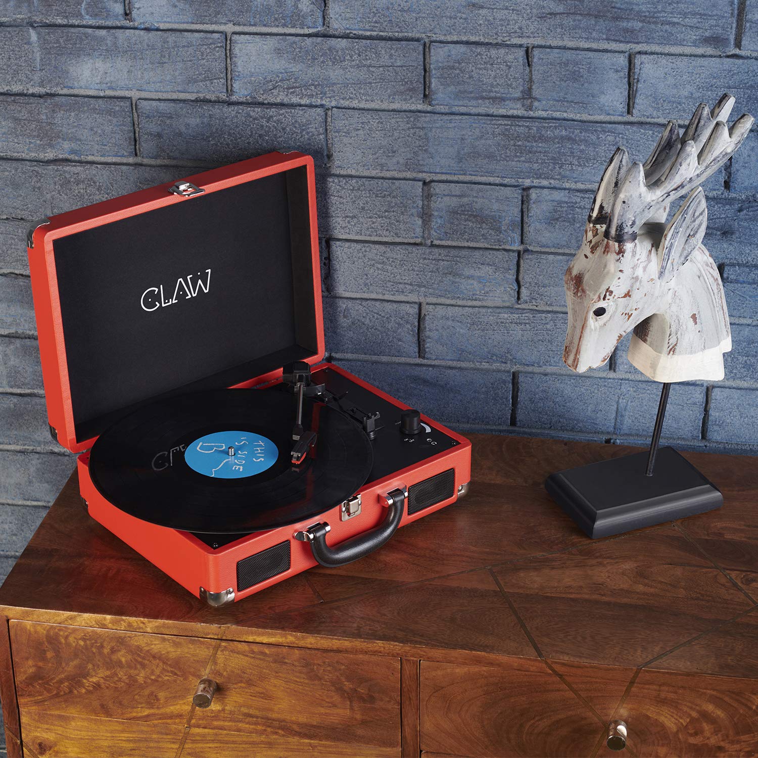 CLAW Stag Portable - Turntable with Built-in Stereo Speakers (Red)