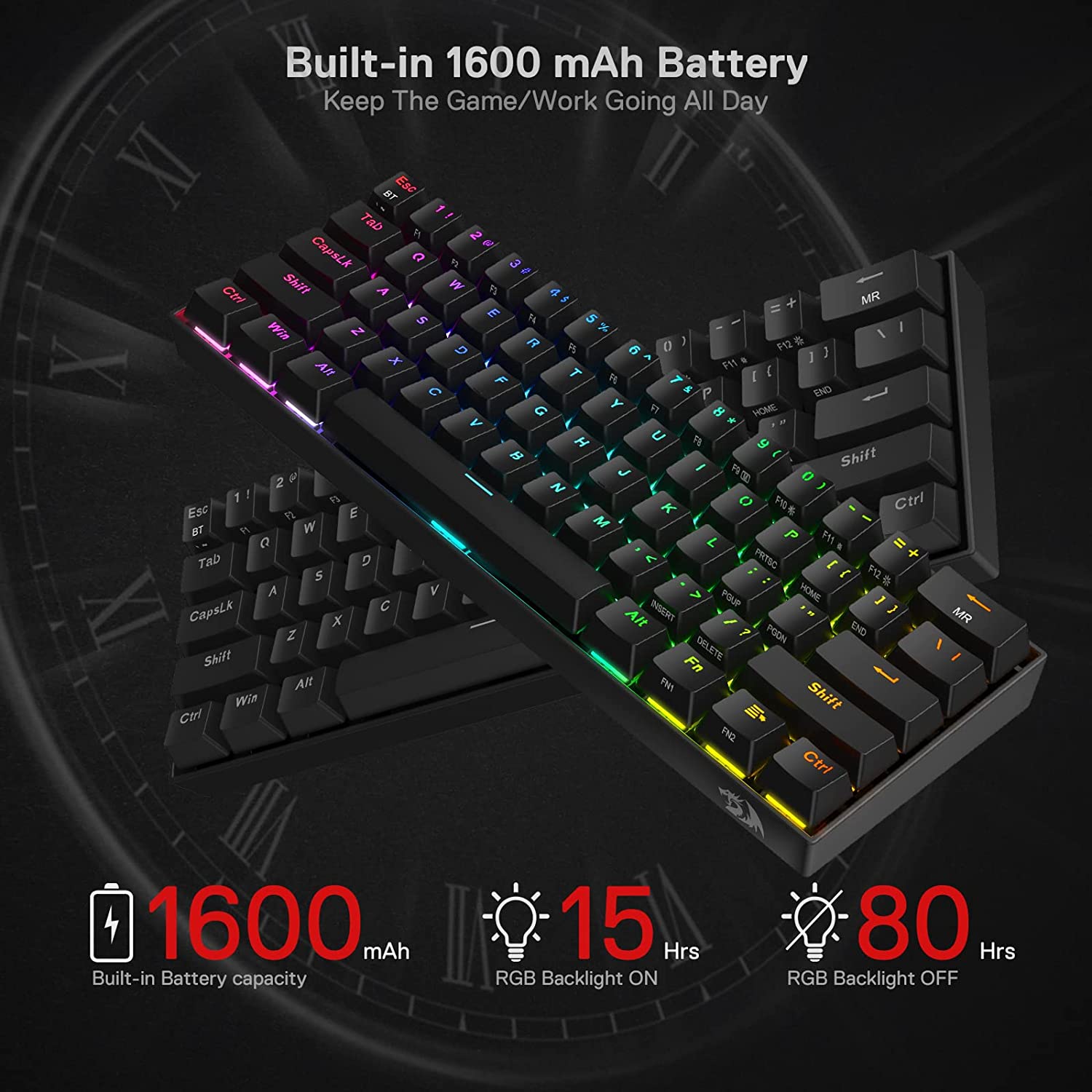 (Refurbished) Redragon Draconic Pro K530 Pro - 60% Bluetooth+2.4Ghz+Wired Mechanical Keyboard (Brown Switch)