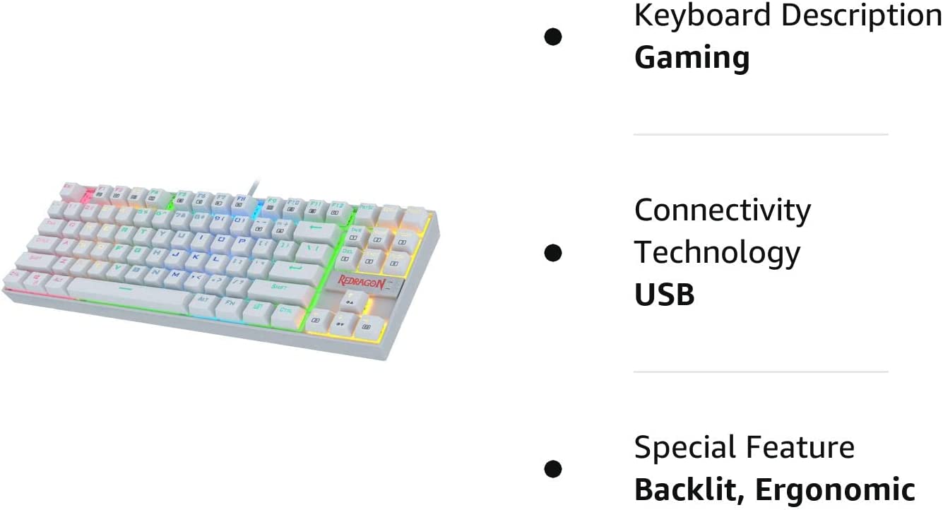 (Refurbished) Redragon Kumara K552 - TKL Wired Mechanical Keyboard RGB White (Red Switch)