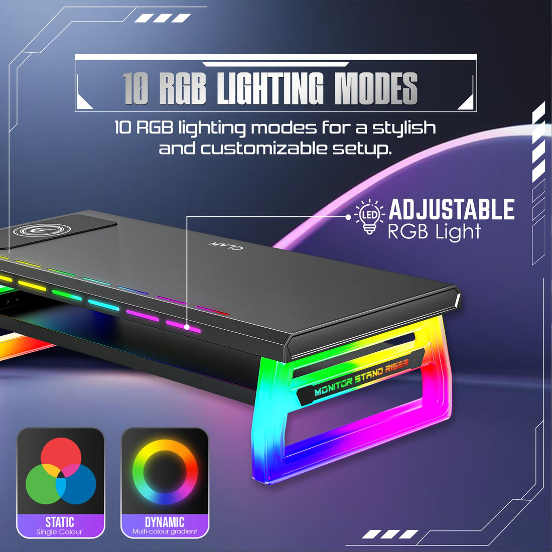 Claw Dock Pro T9 - Monitor/Laptop Stand with 15W Wireless Charging, USB-C PD Input, Fast Charge USB-C &amp; USB-A, Dual USB 3.0 Ports, Headphone/Mic Ports