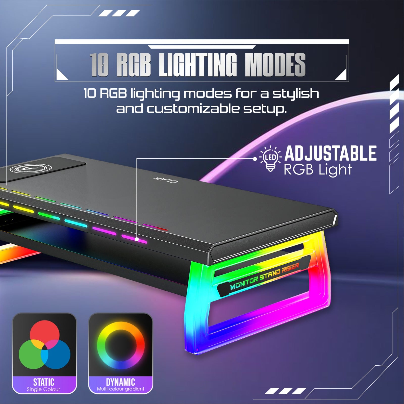 Claw Dock Pro T9 - Monitor/Laptop Stand with 15W Wireless Charging, USB-C PD Input, Fast Charge USB-C &amp; USB-A, Dual USB 3.0 Ports, Headphone/Mic Ports