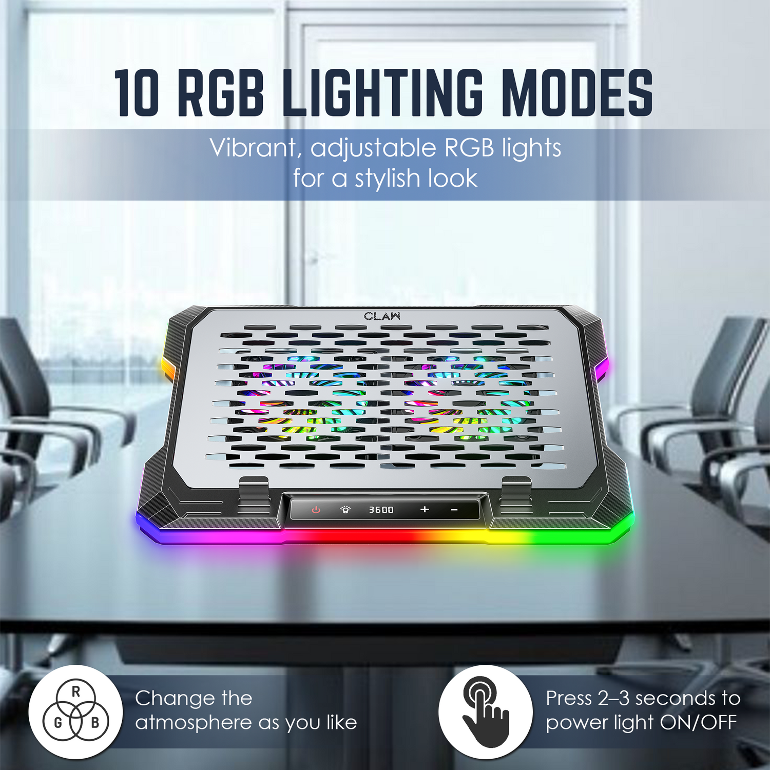 Claw Wind Pro K6 - 2 Removable Magnetic Motor RGB Laptop Cooling Pad with USB &amp; Type-C Ports , Adjustable Height and Mobile Stand