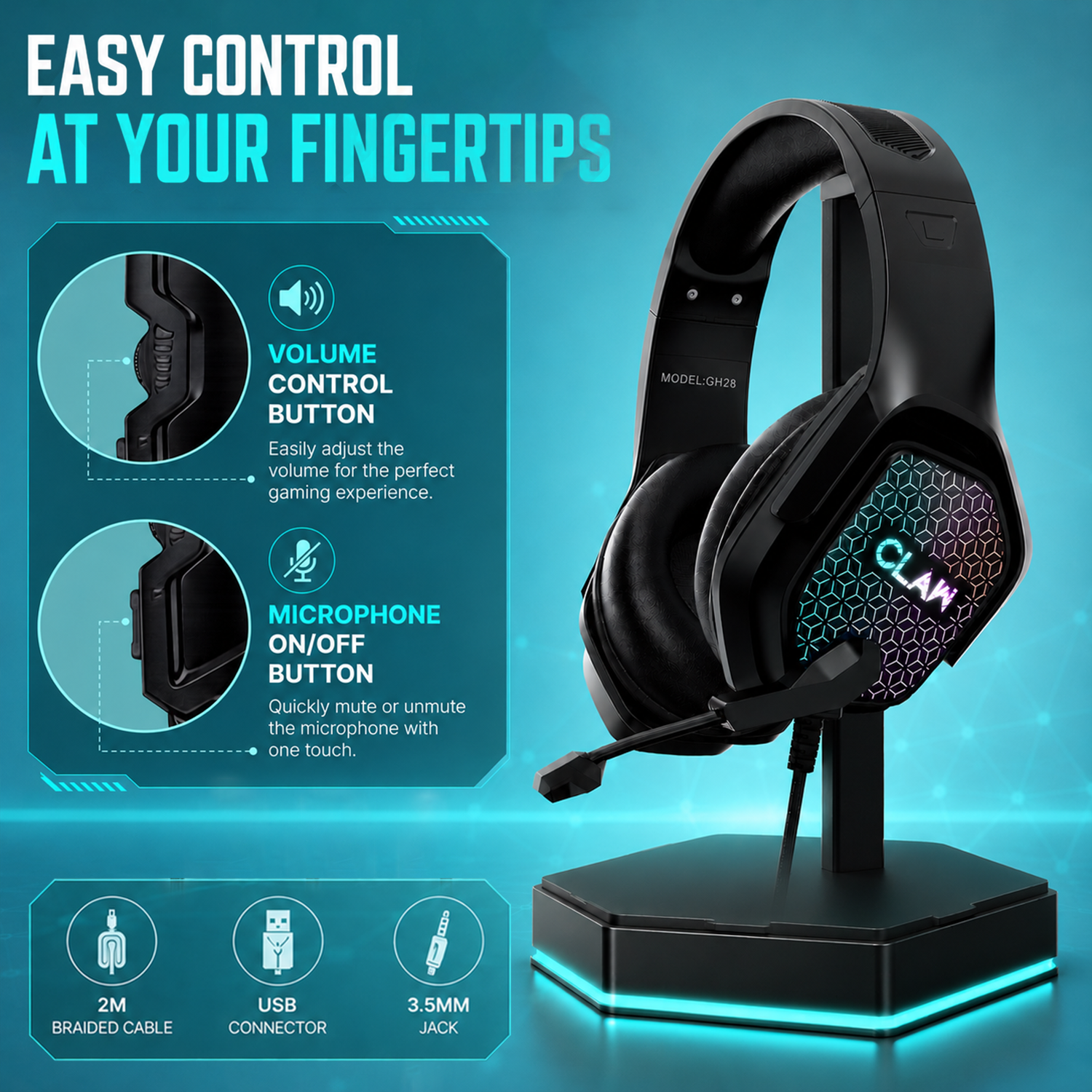 CLAW GH28 - RGB Gaming Headset with Microphone