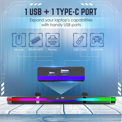 Claw Wind Pro K6 - 2 Removable Magnetic Motor RGB Laptop Cooling Pad with USB &amp; Type-C Ports , Adjustable Height and Mobile Stand