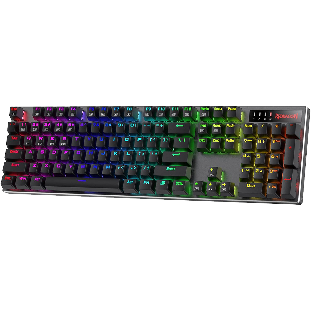 (Refurbished) Redragon Dharma Pro K556 Pro - 104 Keys Bluetooth+2.4Ghz+Wired Mechanical Keyboard (Quiet Linear Red Switch)