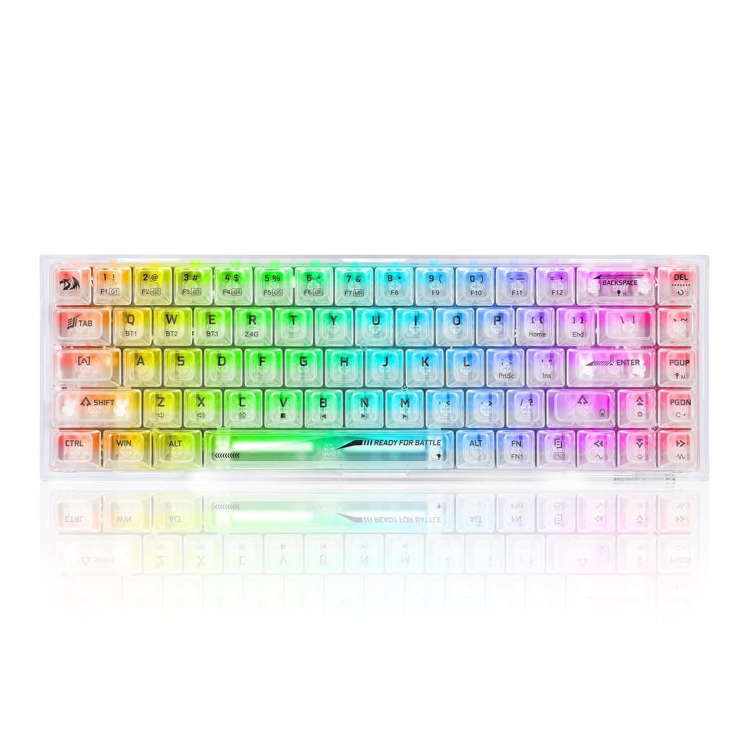 (Refurbished) Redragon Castor Pro K631 PRO - 65% Bluetooth+2.4Ghz+Wired Mechanical Keyboard White Transparent (Translucent Custom Switch)