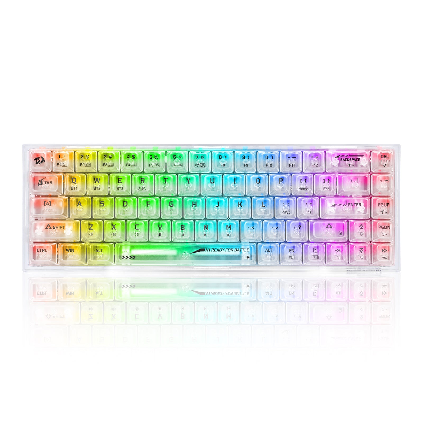 (Refurbished) Redragon Castor Pro K631 PRO - 65% Bluetooth+2.4Ghz+Wired Mechanical Keyboard White Transparent (Translucent Custom Switch)