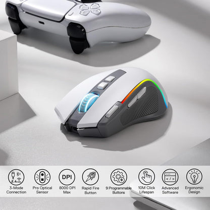Redragon Predator Pro M612 PRO RGB Wireless Mouse (Grey and White)