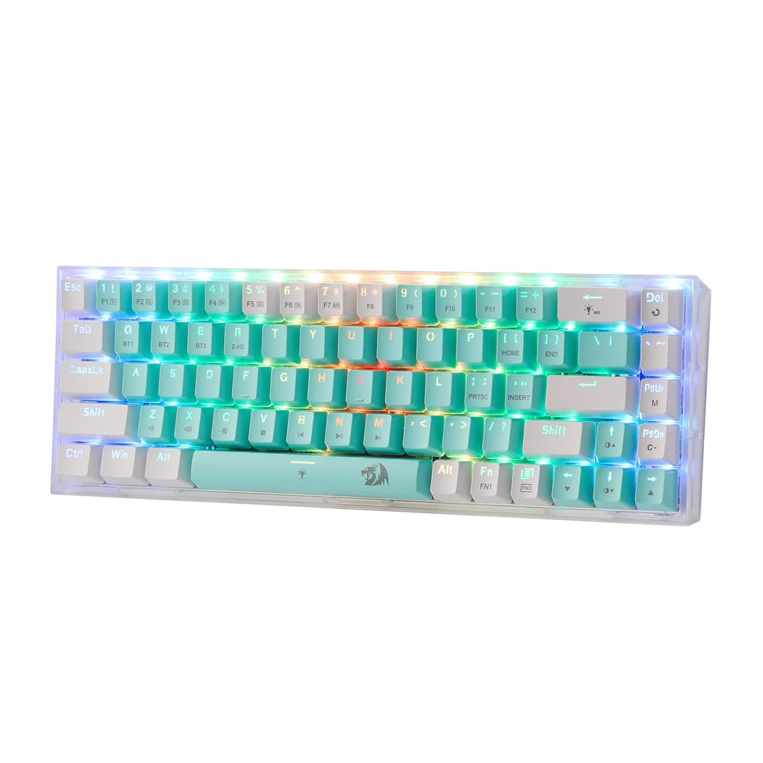 Redragon Castro Pro K631 Pro - 65% Bluetooth + 2.4 GHZ Wireless+ Wired Mechanical Keyboard White and Green (Custom Switch)