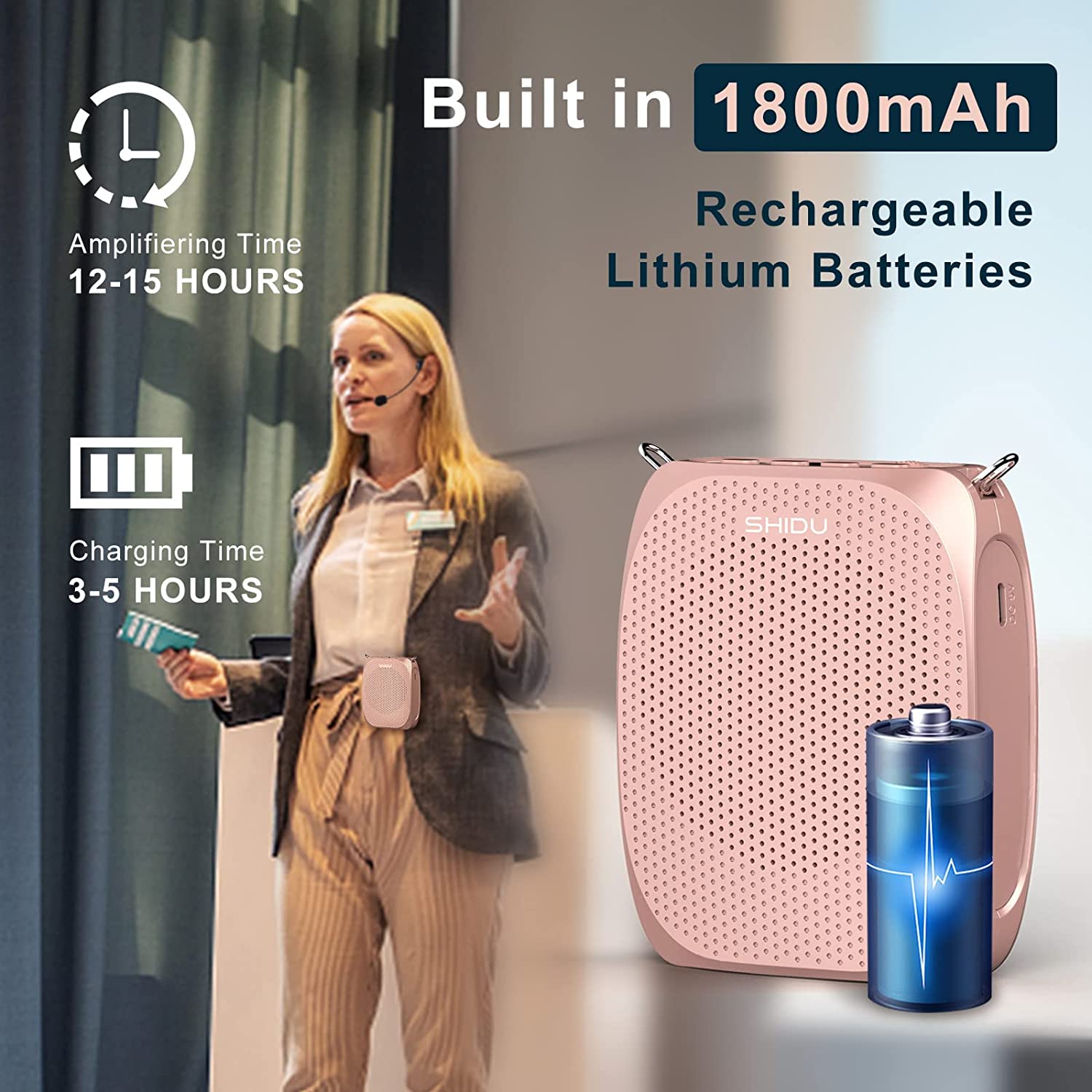 Shidu S258 - Wired Portable Voice Amplifier (Rose Gold)