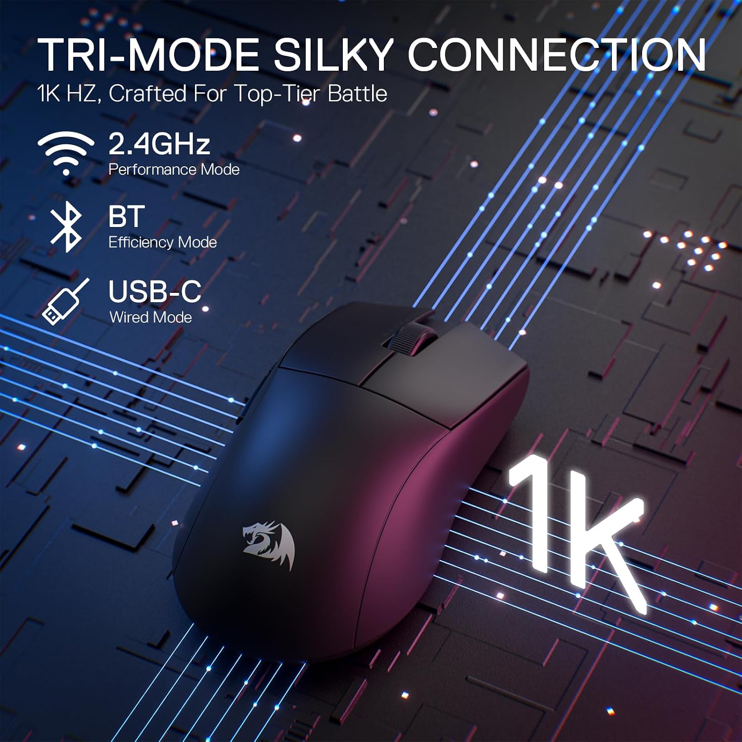 Redragon K1NG M916 PRO - Wired, Wireless and Bluetooth Mouse (Black)