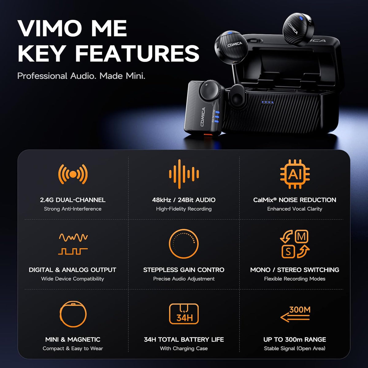 Comica Vimo Me Camera - Mini Wireless Magnetic Lavalier Microphone with AI Noise Cancellation