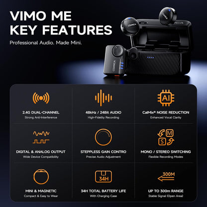 Comica Vimo Me Camera - Mini Wireless Magnetic Lavalier Microphone with AI Noise Cancellation