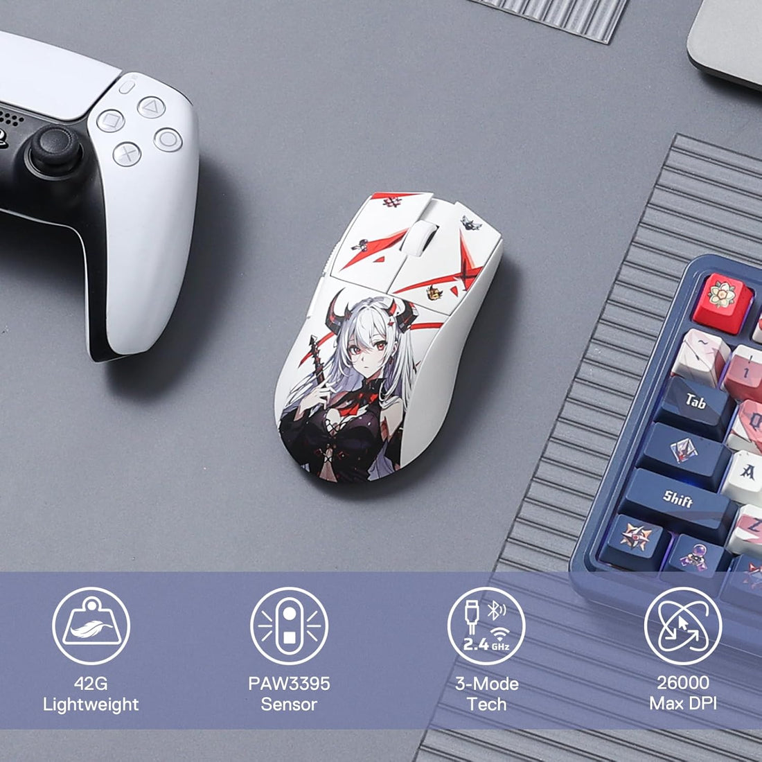 Redragon K1NG M916 PRO - Wired, Wireless and Bluetooth Mouse (Anime)