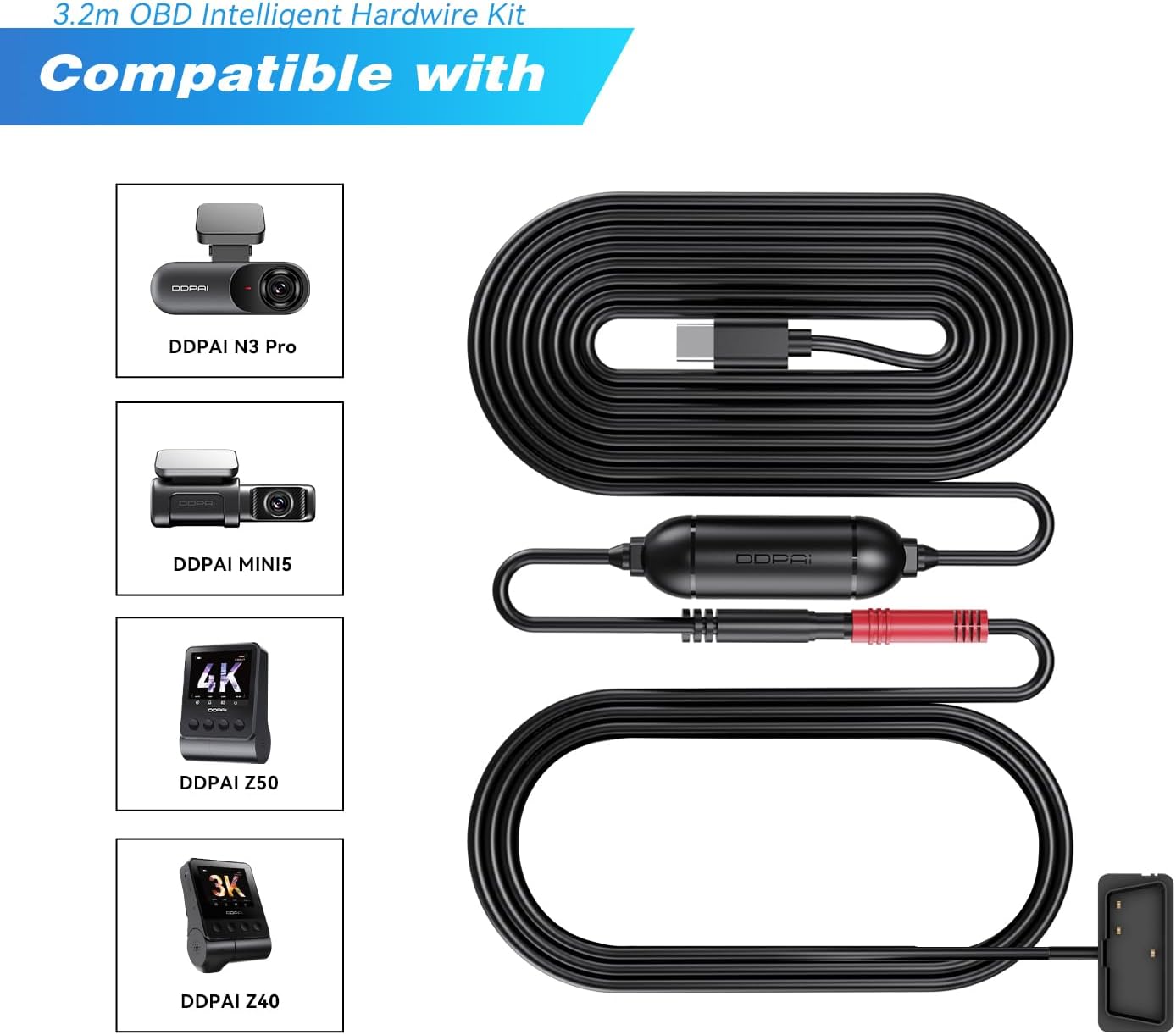 DDPAI OBD Hardwire Kit - For Models N1 Dual, N3 Pro, N5 Dual, Z40, Z60, and MINI5