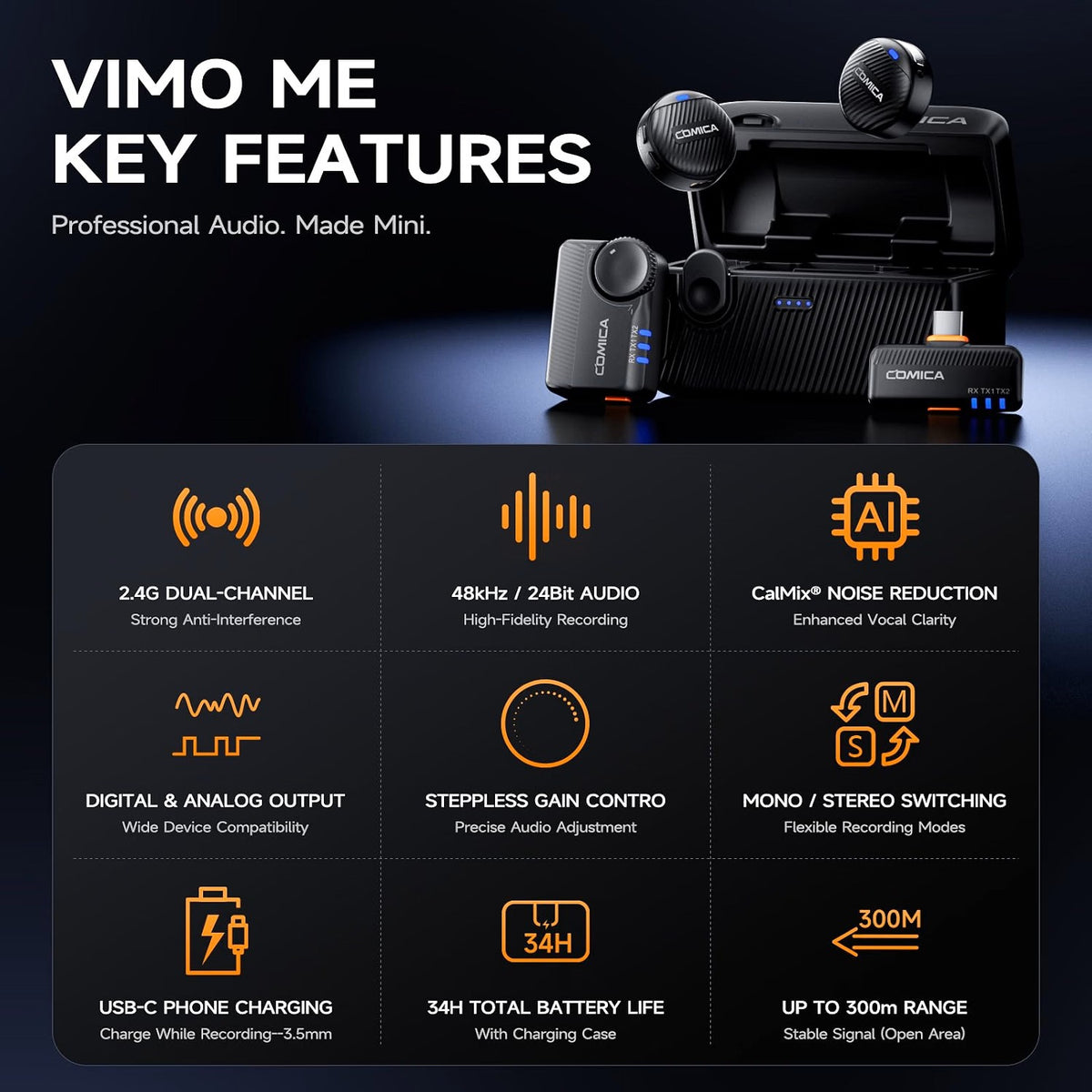 Comica Vimo Me Combo - Mini Wireless Magnetic Lavalier Microphone with AI Noise Cancellation
