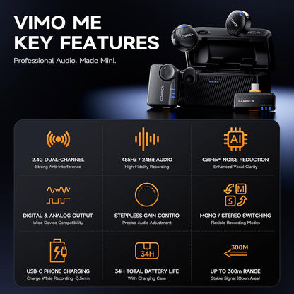 Comica Vimo Me Combo - Mini Wireless Magnetic Lavalier Microphone with AI Noise Cancellation