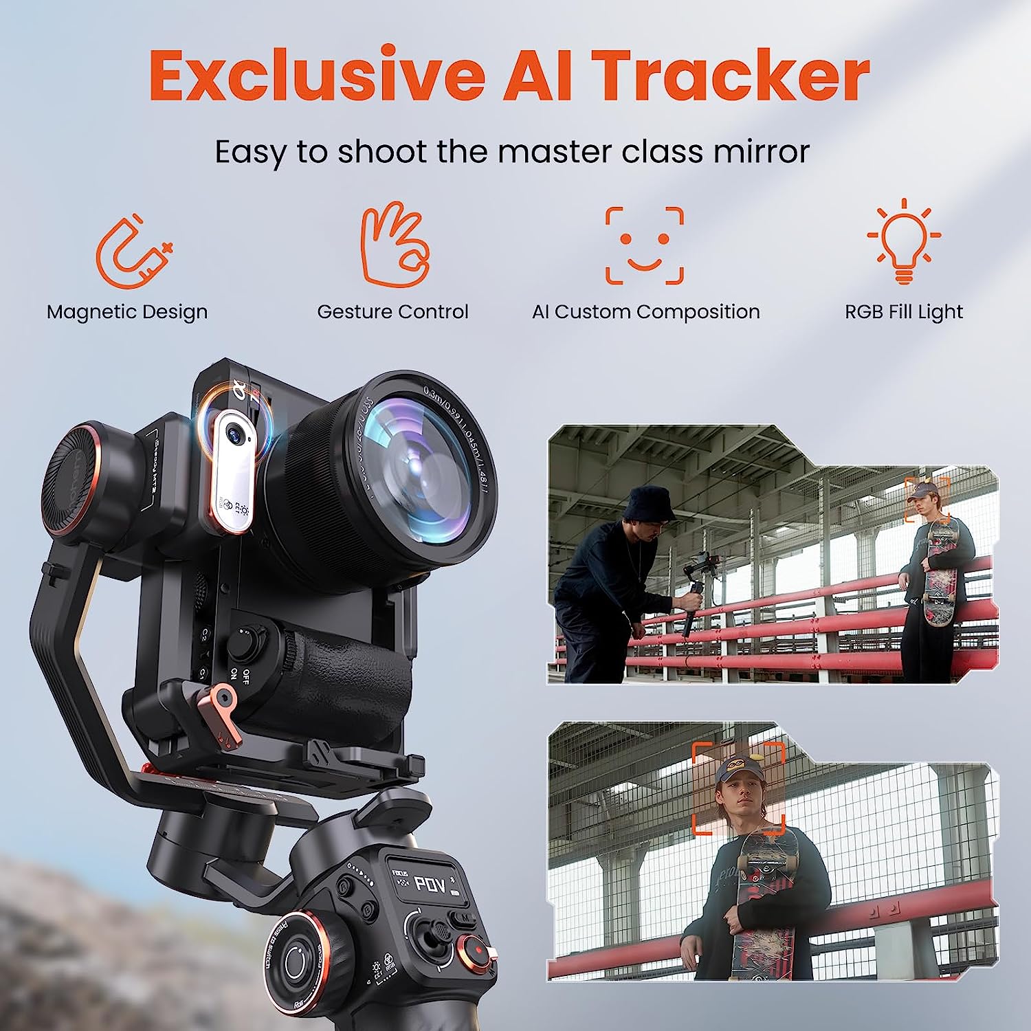 Hohem MT2 Kit - 4-in-1 Gimbal for Camera, Pocket Camera, Action Camera and Smart Phone with AI Tracker and RGB Fill Light