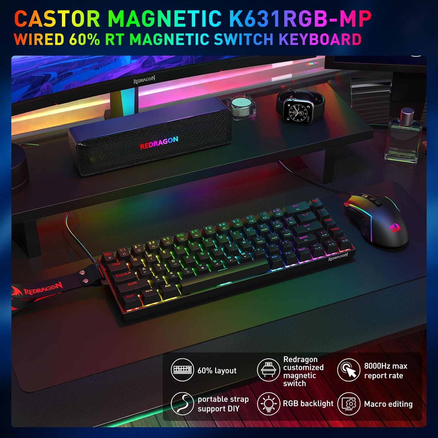 Redragon Castor K631 - 68 Keys Wired Mechanical Keyboard with Strap (Magnetic Switch)