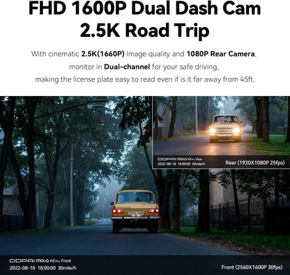 (Refurbished) DDPAI N3 PRO - 2.5K Front and Back Dash Camera