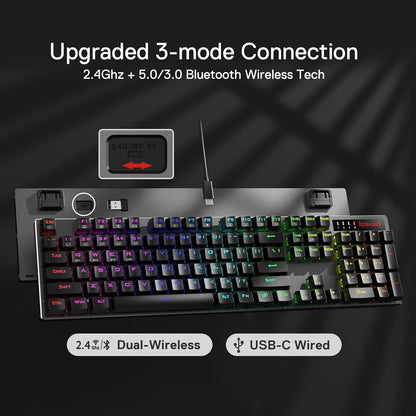 (Refurbished) Redragon Dharma Pro K556 Pro - 104 Keys Bluetooth+2.4Ghz+Wired Mechanical Keyboard (Quiet Linear Red Switch)