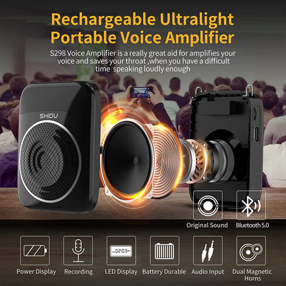 Shidu S298 - Wired Portable Voice Amplifier with LED Display and Speaker