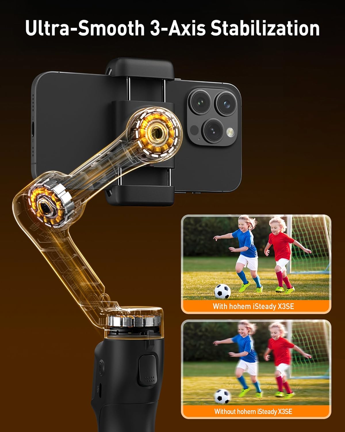 Hohem iSteady X3 SE - 3 Axis Foldable  Mobile Gimbal with Detachable Remote (Black)