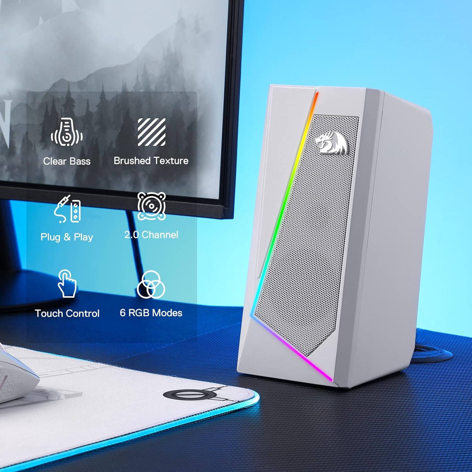 (Refurbished) ANVIL GS520 - RGB 2.0 Channel Gaming Wired Desktop Speakers (White)