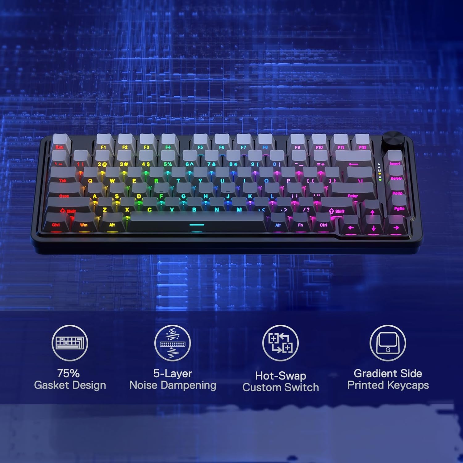 Redragon Ucal Pro K673 - 75% Wired+2.4Ghz+BT Mechanical Keyboard (Concrete Jungle)